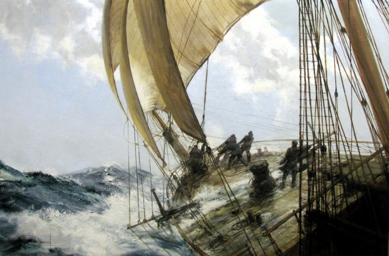 Fragata del siglo XVIII, de aquella era en la que los barcos eran de madera y los hombres de hierro. -Reproducción de un cuadro de Geoff Hunt-.